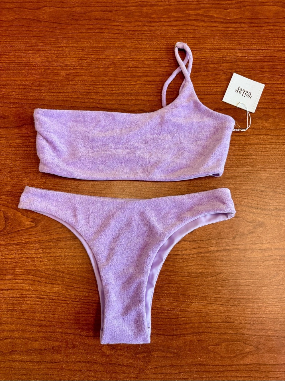 Sail On Honey Lilac One-Shoulder Terry Bikini Set NWT